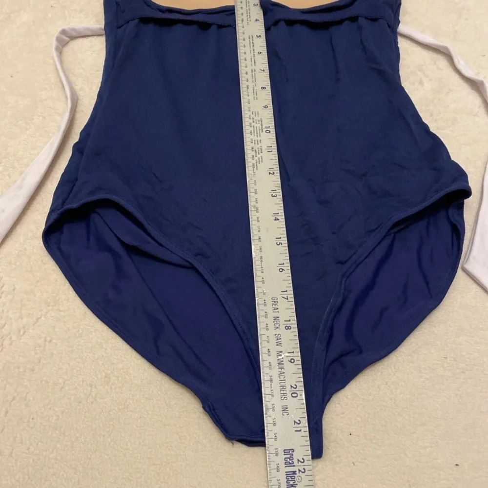 Basic Editions Blue and White Halter One-Piece Swimsuit
